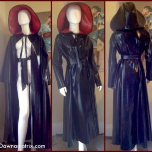 REAL LATEX by DAWNAMATRIX- Hooded Opera Coat Sz L - Picture 3 of 9